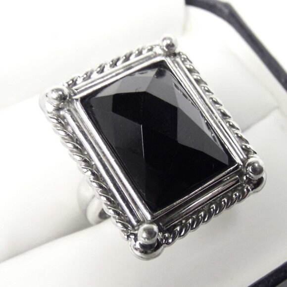 Black ONYX Solitaire Sterling SILVER Ring size 5.5 - Picture 2 of 5